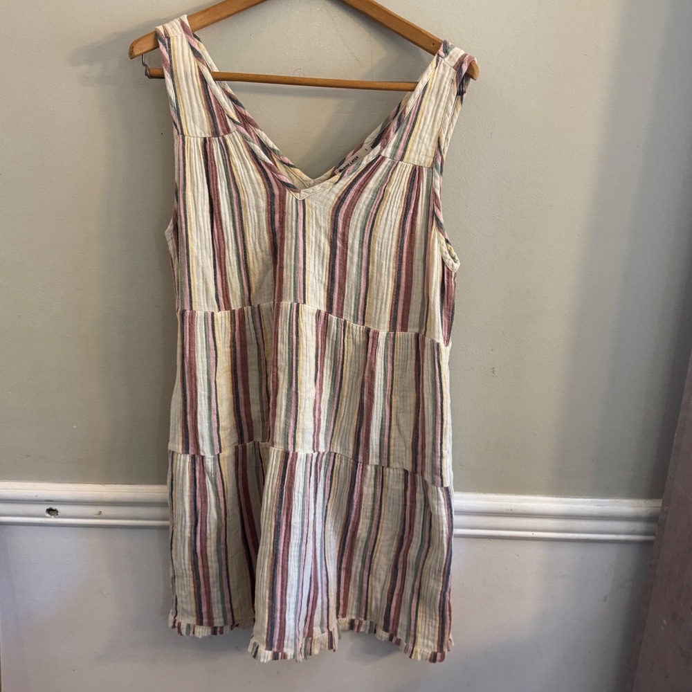 Marine Layer Women Striped Tiered Gauze Mini Dress V-Neck Sleeveless Large